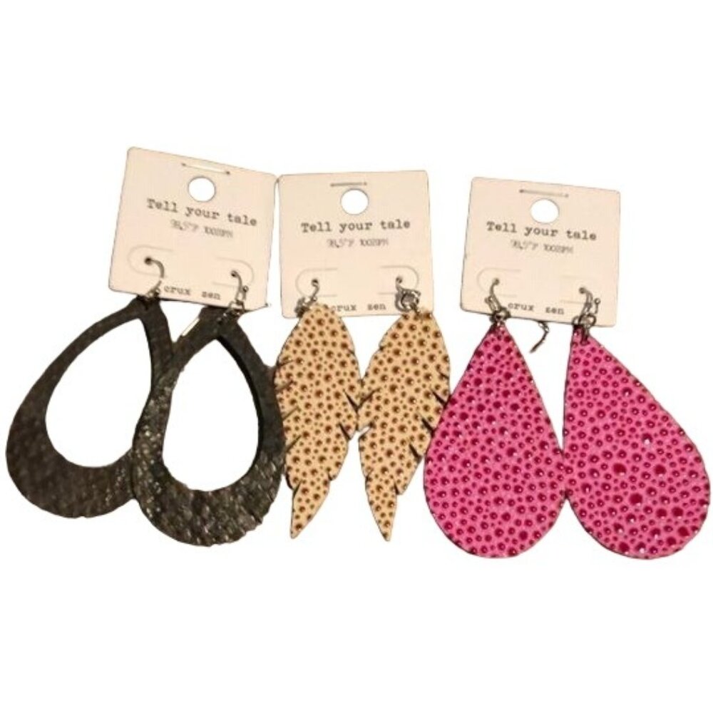 Tell Your Tale Crux Zen Faux Leather Statement Earrings, Set of 3